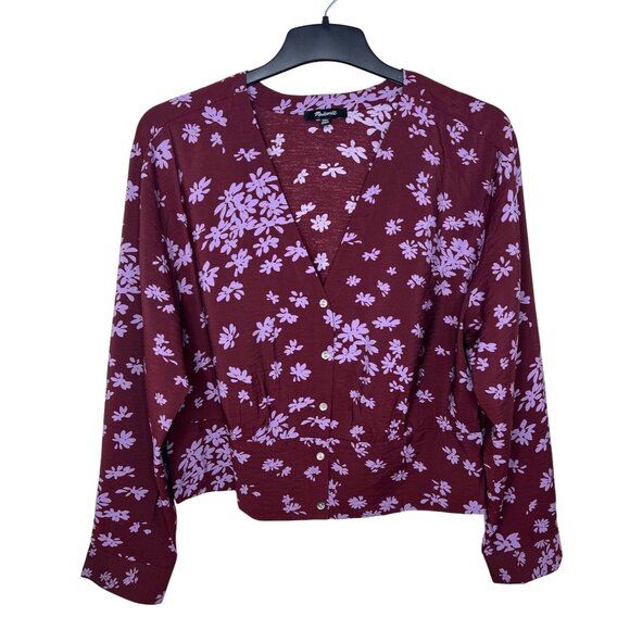 Madewell Womens Plus V-Neck Button-Front Shirt Floral Long Sleeve XXL - Picture 8 of 14